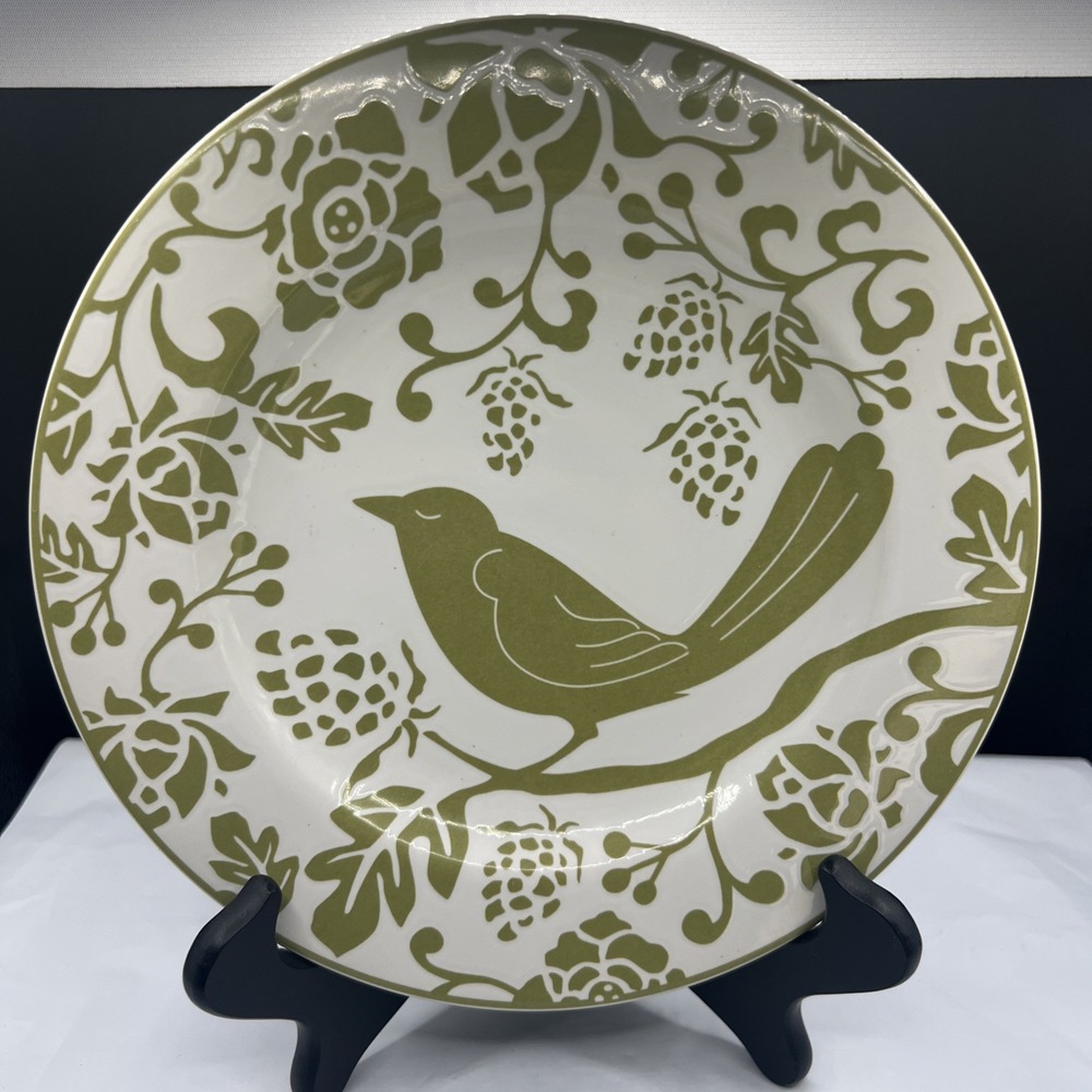 Pier 1 Imports Green Bird Silhouette Floral Stoneware 8.25" Salad Dessert Plate